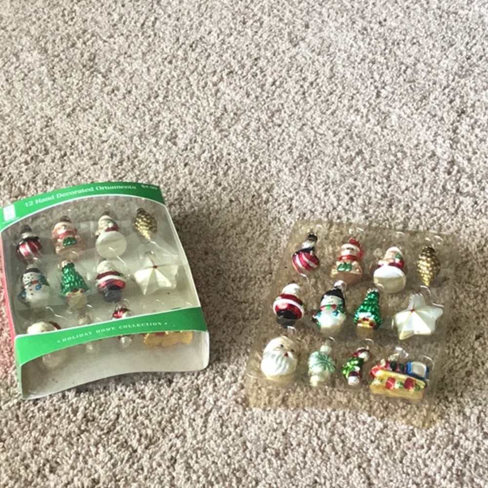 12 hand painted Xmas ornaments glass